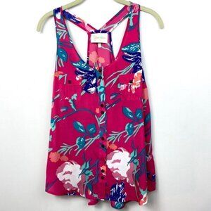 Yumi Kim Myla Tank Jayne Tulip Pink Print Floral Top Size Large Blouse Pink Blue